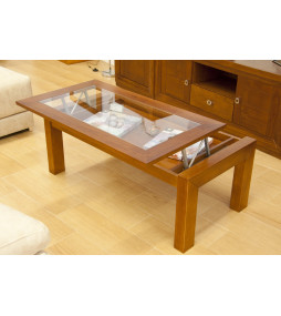 Mesa de centro elevable de madera, 110x60 cms